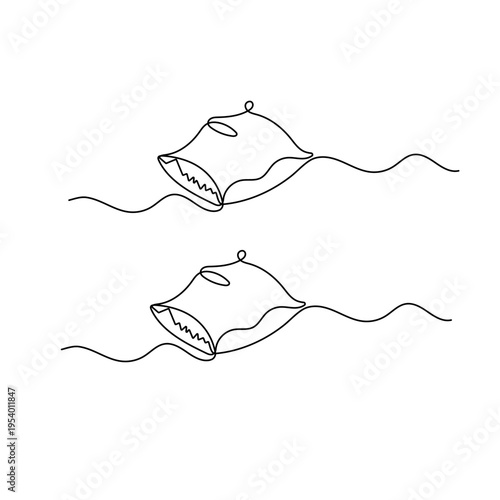 Single line drawing of a decorative square pillow with elegant swirls
