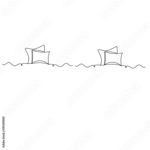 Single line drawing of a decorative square pillow with elegant swirls
