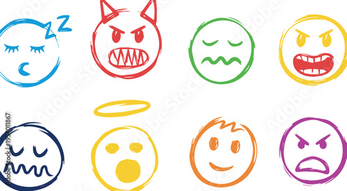 emoji crayon style emoticon faces vector emotions
