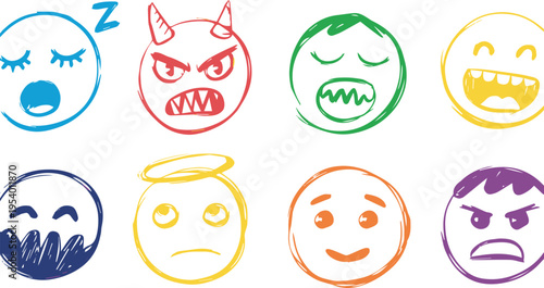 emoji colorful hand drawn emoticon faces collection for design