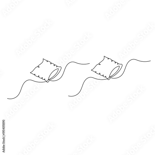 Single line drawing of a decorative square pillow with elegant swirls
