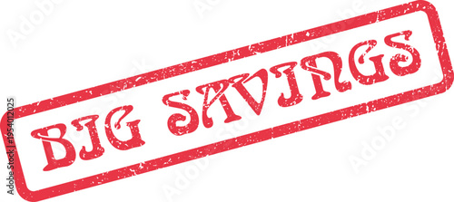 Red textured rubber stamp impression conveying big savings on various products and items