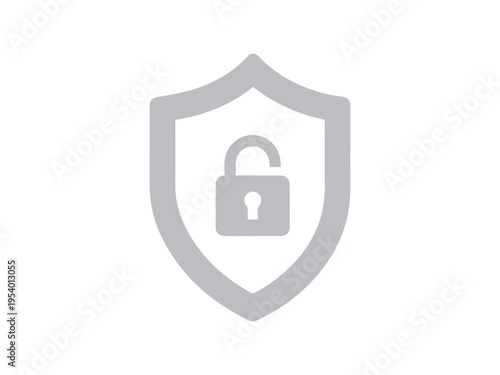 Gray shield icon containing an unlocked padlock symbol represents the concept of data vulnerability against a white background.