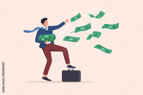 Business Man With Money Flow