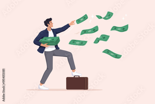 Man with money and case