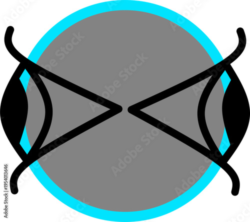 Abstract stretch icon with mirrored curved shapes and inward arrows on blue circle, symbolizing compression, tension, elasticity, and flexible design tools.