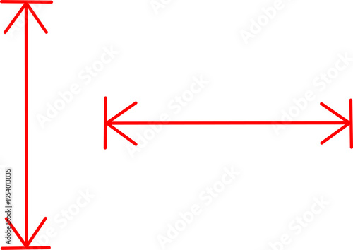 Red measurement arrows showing width and height dimensions, ideal for size guides, technical drawings, UI layouts, and design or engineering concepts.