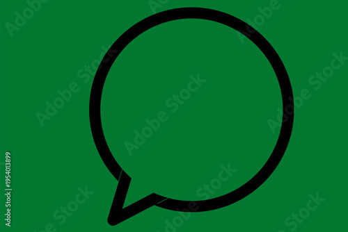 Minimal speech bubble icon in black outline on green background, symbolizing chat, messaging, communication, dialogue, and social interaction.