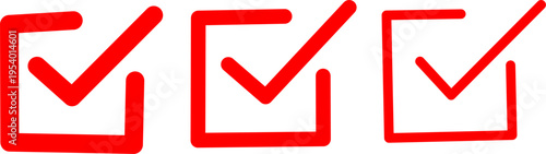 Red checkbox icons with check marks in square boxes on white background representing selection approval task completion and checklist concepts