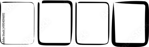 Set of four black rounded square frames in varying opacity on white background, representing selection states, UI elements, buttons, and modern interface design.