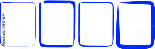 Set of four blue rounded square frames in varying opacity on white background, representing selection states, UI elements, buttons, and modern interface design.