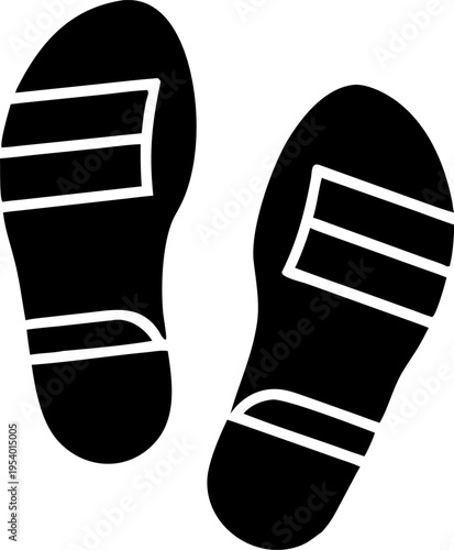 Stylized vector graphic illustration featuring two distinct foot sole prints, likely from casual summer sandals or flip-flops, symbolizing relaxation, beach vacations, and leisurely outdoor activities