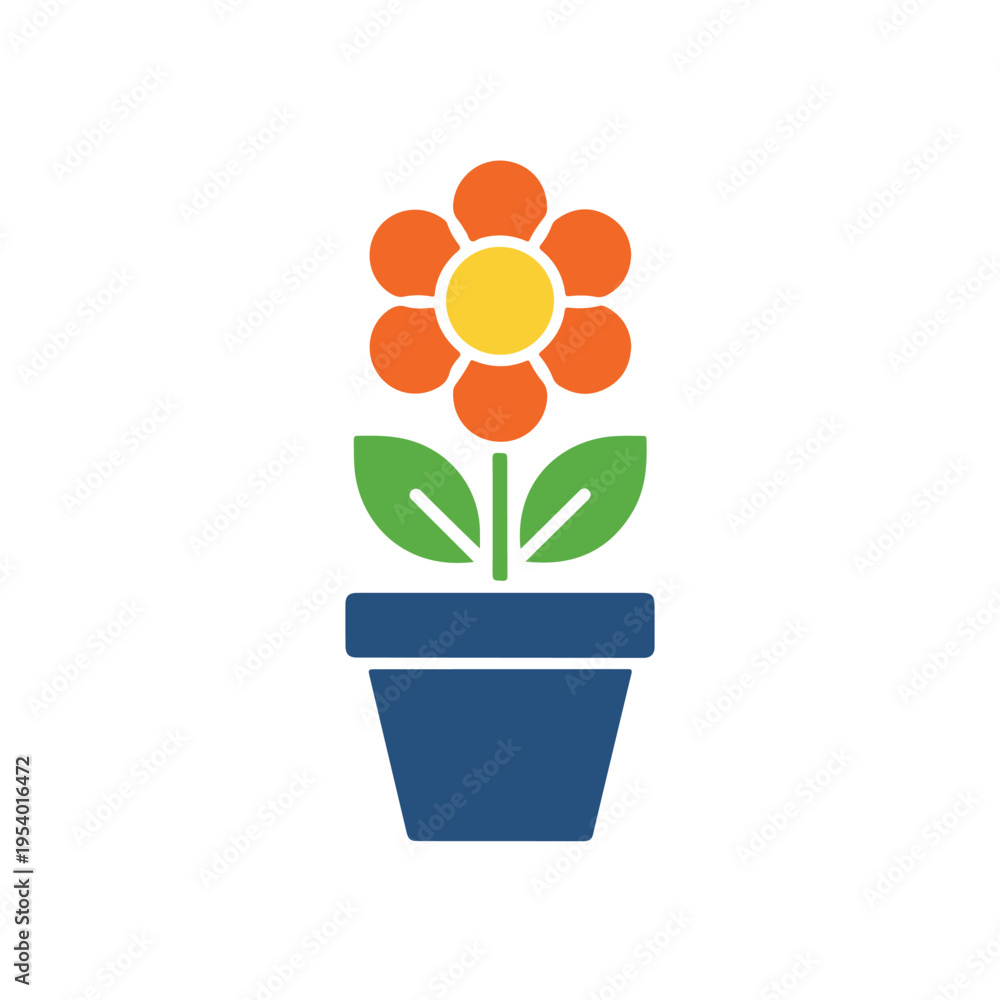 Fototapeta premium Potted Flower Icon – Decorative Houseplant Symbol for Gardening, Home Decor, Nature and Botanical Growth Concept.