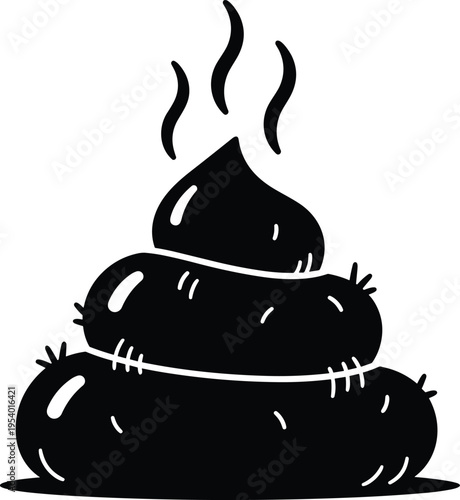 Black cartoon pile of poop with smoke excrement