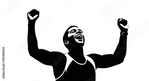 Silhouette of a Victorious Athlete Celebrating Success
