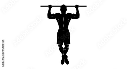 Muscular Man Performing Pull-Up Exercise Silhouette