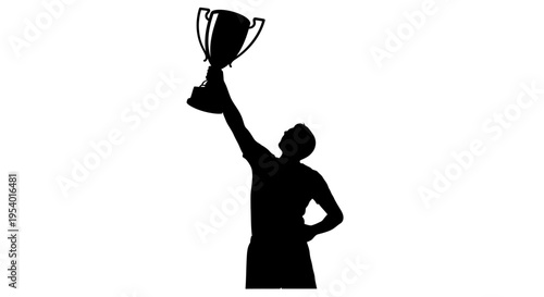 Silhouette of a Victorious Athlete Holding a Trophy