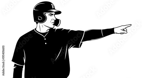 Baseball Coach Pointing Direction Illustration