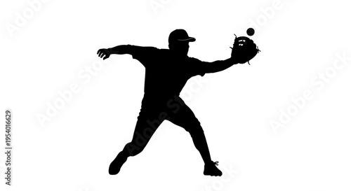 Baseball player silhouette catching a ball