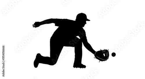 Baseball Player Silhouette Catching Ball