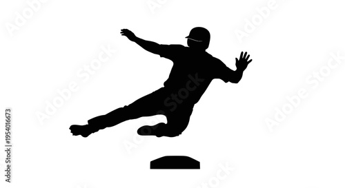 Baseball Player Sliding into Base Silhouette