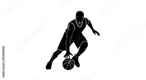 Basketball Player Dribbling Ball Silhouette