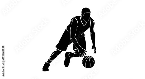 Basketball Player Dribbling Ball Silhouette