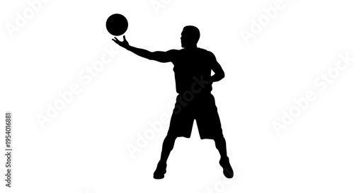 Basketball Player Silhouette Balancing Ball on Hand