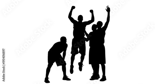 Silhouette of Basketball Players Celebrating Victory