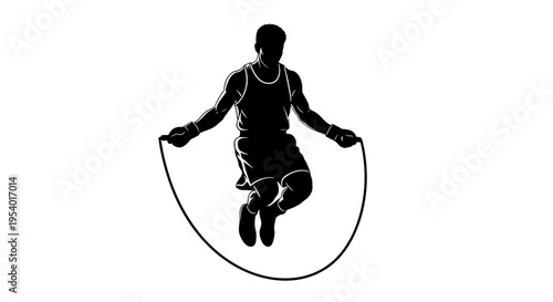Silhouette of a Boxer Jumping Rope for Training