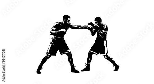 Black and White Boxing Match Silhouette Illustration