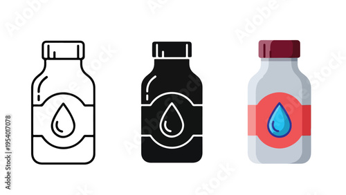Ink Bottle Icons Set - Minimalist, flat icon, outline, glyph, linear, clipart, sticker - icon set