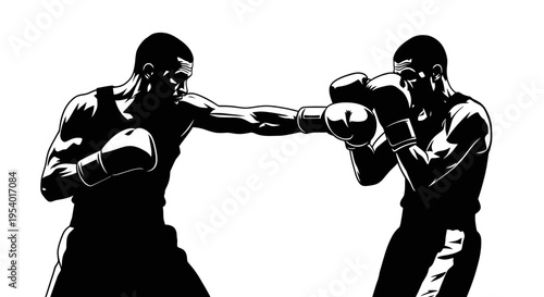 Black and White Boxing Match Illustration