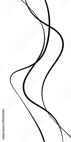 Abstract Black and White Flowing Curved Lines Vector Set, Minimal Wavy Line Art, Modern Dynamic Swirl Shapes, Elegant Motion Design Elements, Monochrome Fluid Line Background.