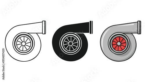 Turbocharger Icons Set - Minimalist, flat icon, outline, glyph, linear, clipart, sticker - icon set