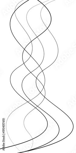 Abstract Black and White Flowing Curved Lines Vector Set, Minimal Wavy Line Art, Modern Dynamic Swirl Shapes, Elegant Motion Design Elements, Monochrome Fluid Line Background.