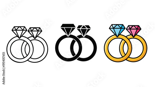 Wedding Ring Icons Set - Blue icon set - Modern style icon  - Glyph and solid icon set - Icon vector