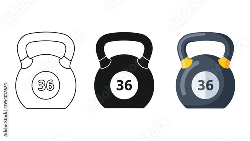 Kettlebell Icons: Outline, Black, Color - Glyph solid icon - Editable modern style icon - Clipart, sticker - icon set - Clipart
