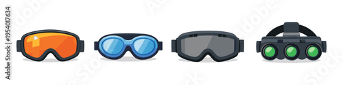Collection of four different types of protective eyewear and goggles