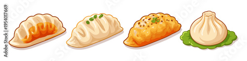 Assortment of delicious dumplings and bao buns, a popular Asian cuisine staple