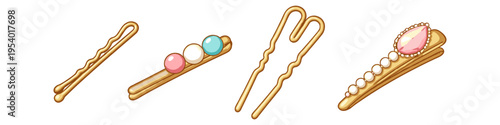 Collection of decorative hairpins and clips with pearls and gemstones