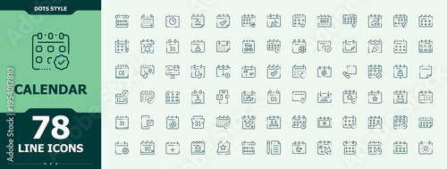 Calendar vector icon set. Thin icons set. Date and Time line icon set. Includes symbols for organizer, plan, month, event, organize and more.