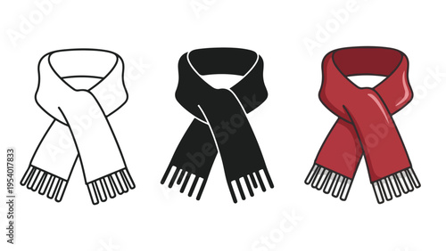 Scarf Icons: Outline, Black, Red - Line and glyph solid icon and logo template - Clipart, sticker - icon set