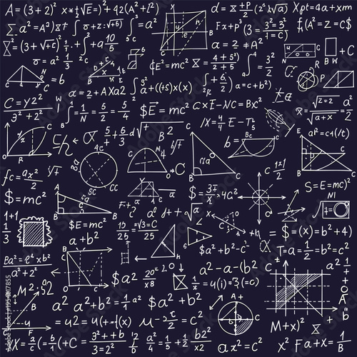Mathematical equations and geometric shapes.