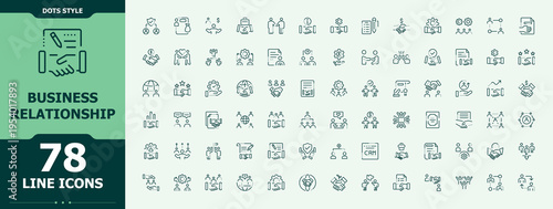Business Relationship linear icon collection. Cooperation icon set. Outline icons pack. Pack of collaboration, partnership, teamwork, business, relationship and more. Editable vector art.