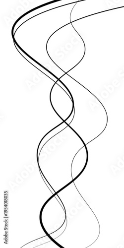 Abstract Black and White Flowing Curved Lines Vector Set, Minimal Wavy Line Art, Modern Dynamic Swirl Shapes, Elegant Motion Design Elements, Monochrome Fluid Line Background.