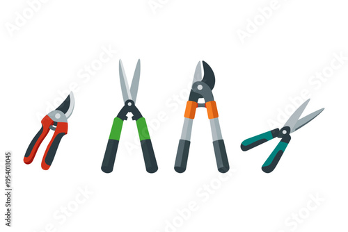 Collection of garden pruning shears and cutters on a white background