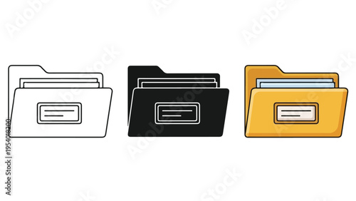 Folder Icon Set: Outline, Solid, Color - Blue icon set - Modern style icon  - Glyph and solid icon set - Icon vector