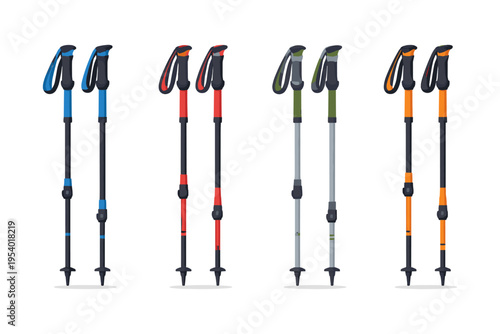 Colorful hiking poles in various styles for outdoor adventures