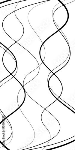Abstract Black and White Flowing Curved Lines Vector Set, Minimal Wavy Line Art, Modern Dynamic Swirl Shapes, Elegant Motion Design Elements, Monochrome Fluid Line Background.